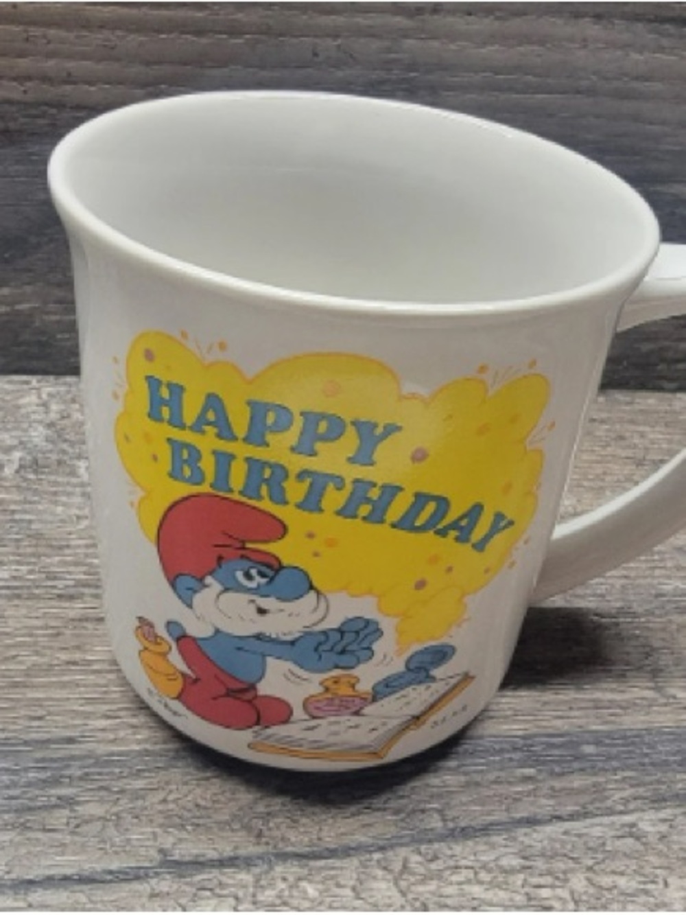 White 'Happy Birthday' Smurf Ceramic Mug